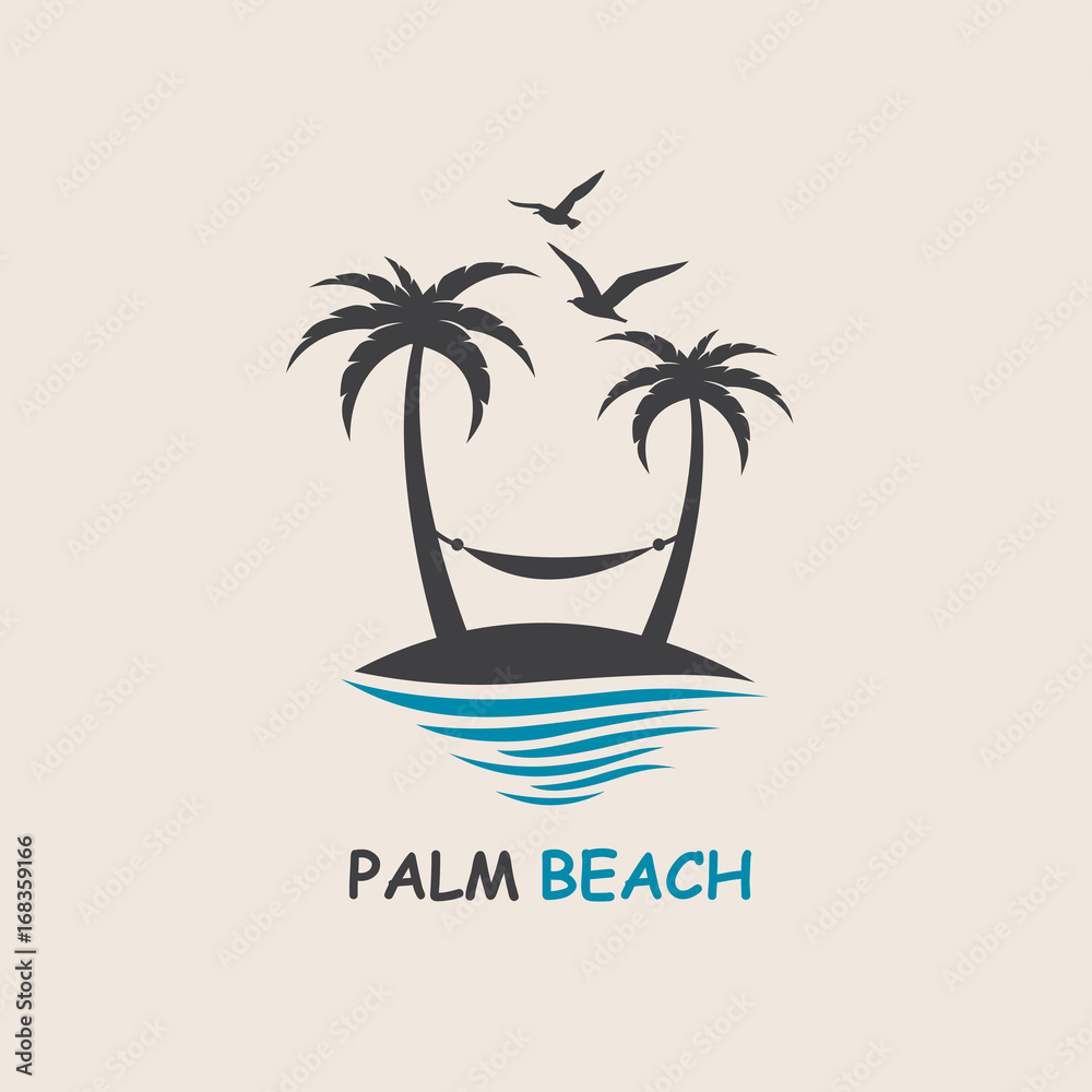 Fototapeta premium icon with palm trees silhouette on island