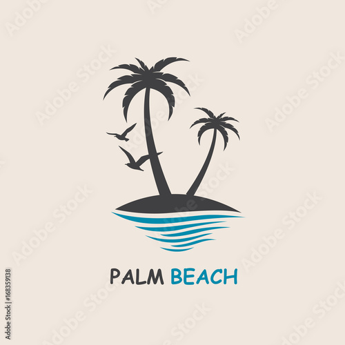 icon with palm trees silhouette on island