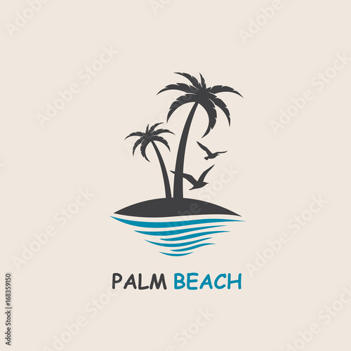 icon with palm trees silhouette on island