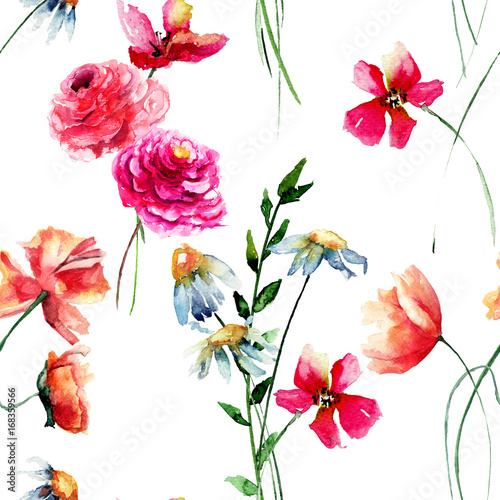 Seamless pattern with wild flowers