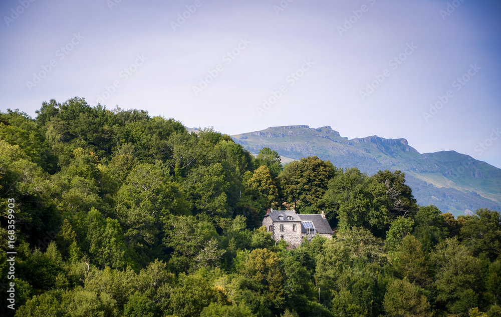 Houses on mountain in Liguria, Italy