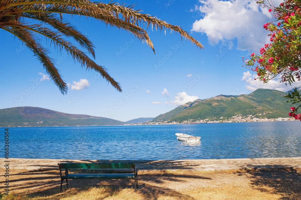 View of Bay of Kotor (Adriatic sea) near Tivat town on a sunny summer day, Montenegro