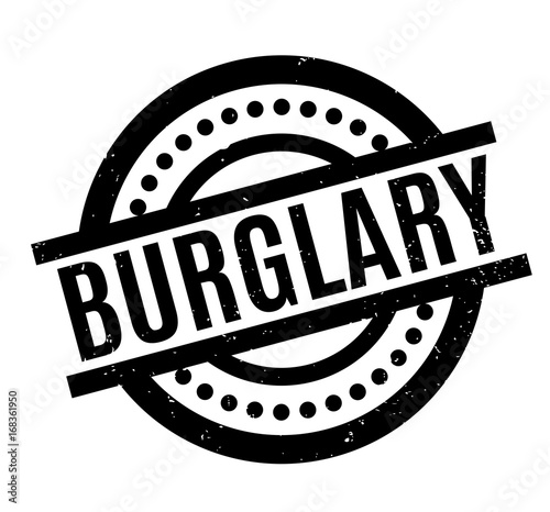 Burglary rubber stamp. Grunge design with dust scratches. Effects can be easily removed for a clean, crisp look. Color is easily changed.