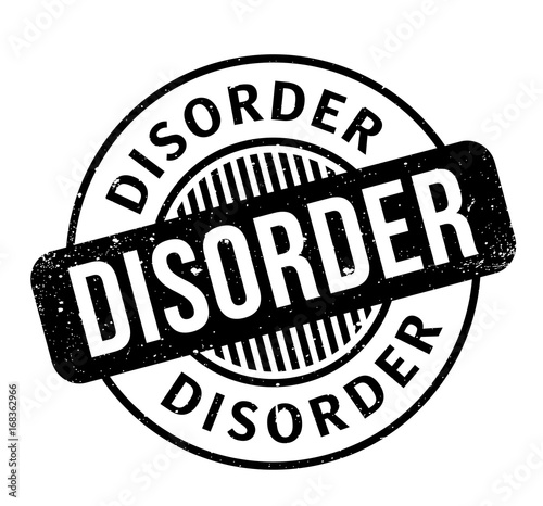Disorder rubber stamp. Grunge design with dust scratches. Effects can be easily removed for a clean, crisp look. Color is easily changed.