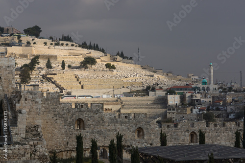 View to the Old City Jerusalem during sunset