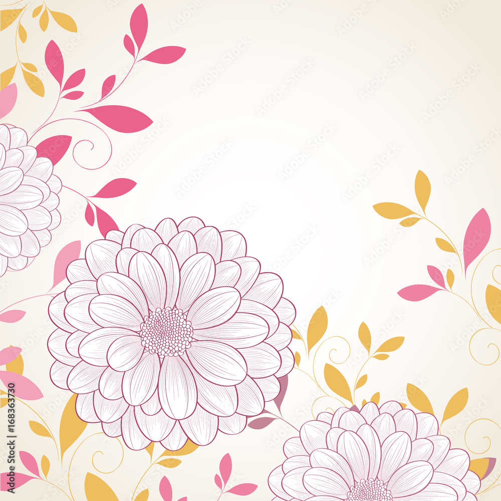 Hand-drawing floral background with flower chrysanthemum. Element for design. Vector illustration.
