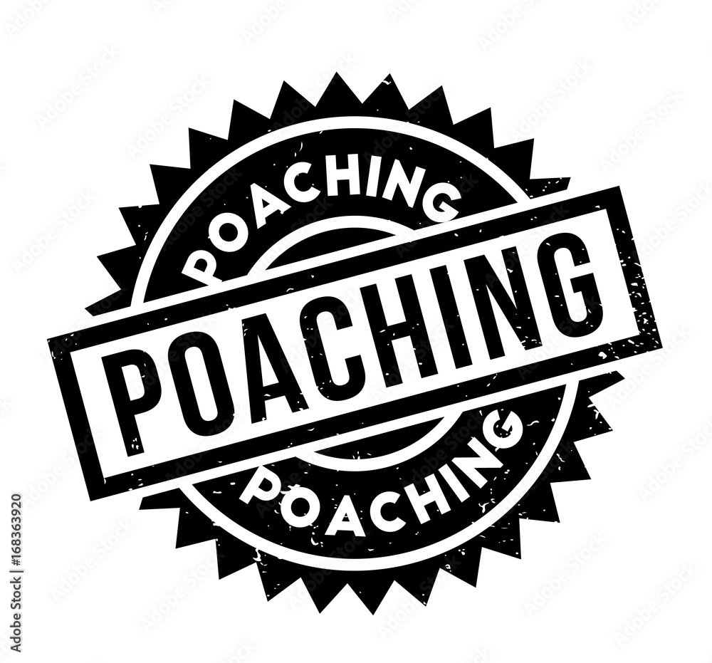 Poaching rubber stamp. Grunge design with dust scratches. Effects can be easily removed for a clean, crisp look. Color is easily changed.