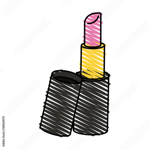 Colorful pink lipstick doodle over white background vector illustration