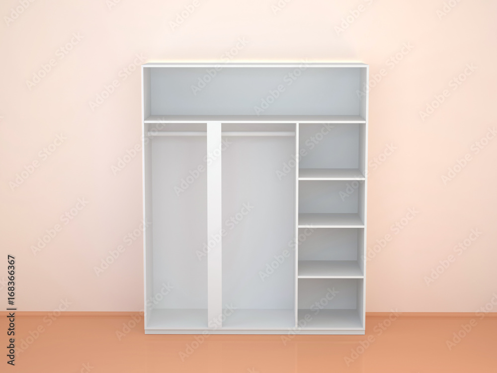 the empty wardrobe in the interior. 3D rendering the empty wardrobe in the interior. 3D rendering