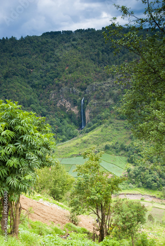 Waterfall and sown in the mountains, Guatemala