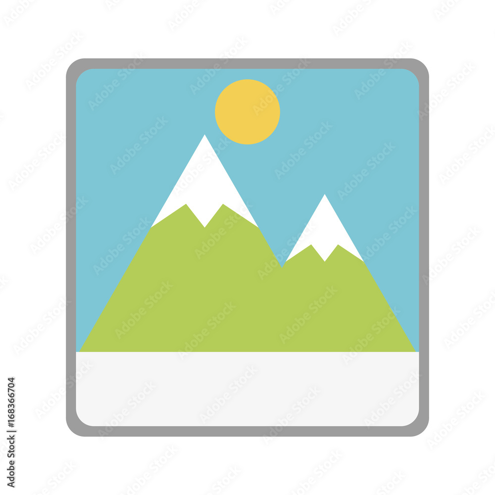 photograph with mountains and sun icon image vector illustration design 