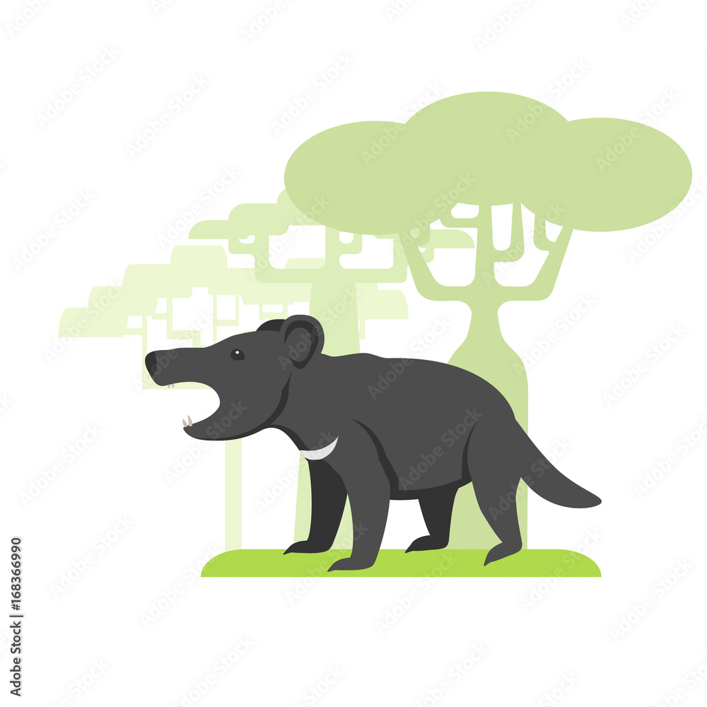 Fototapeta premium Animal called Tasmanian devil, flat image on white background, silhouettes of trees