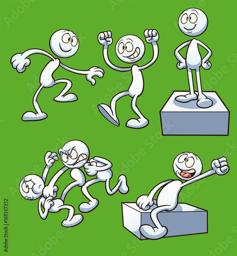 Generic cartoon character performing different actions. Vector clip art illustration with simple gradients. Some elements on separate layers. 