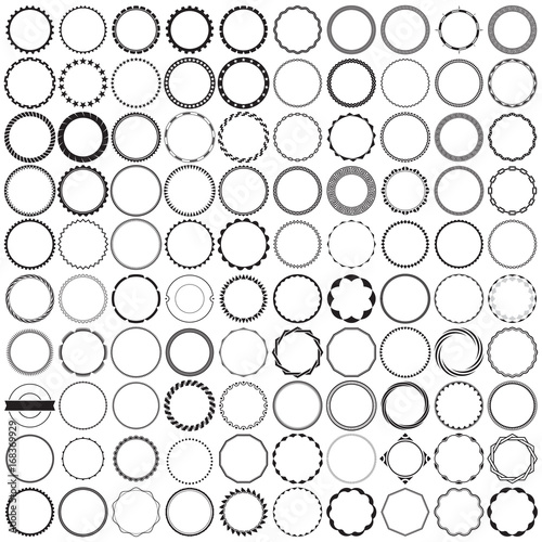Collection of 100 Round Decorative Ornamental Border Frames with Clear Background. Ideal for vintage label designs.
