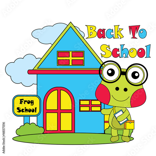 Vector Cartoon Illustration Of Cute Frog Back To School Suitable For Kid T Shirt Graphic Design Backdrop And Wallpaper Stock Vector Adobe Stock