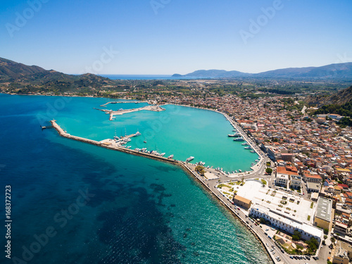 Schilderij op canvas Aerial  view of Zakynthos city in  Zante island, in Greece