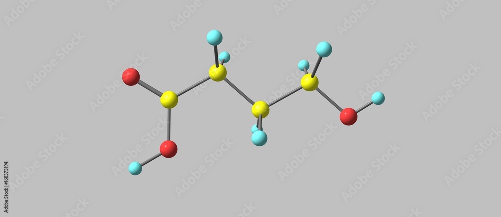 Hydroxybutyric acid molecular structure isolated on grey
