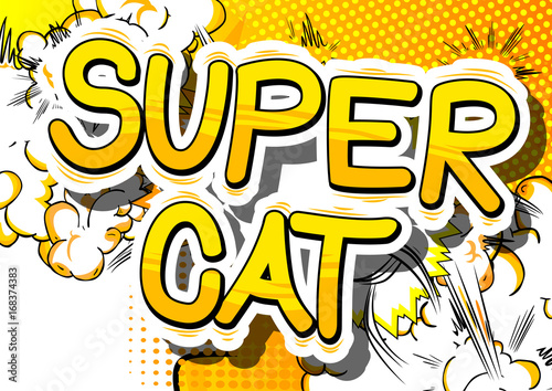 Super Cat - Comic book word on abstract background.