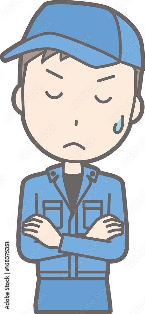 An illustration suffering from a man wearing work clothes An illustration suffering from a man wearing work clothes