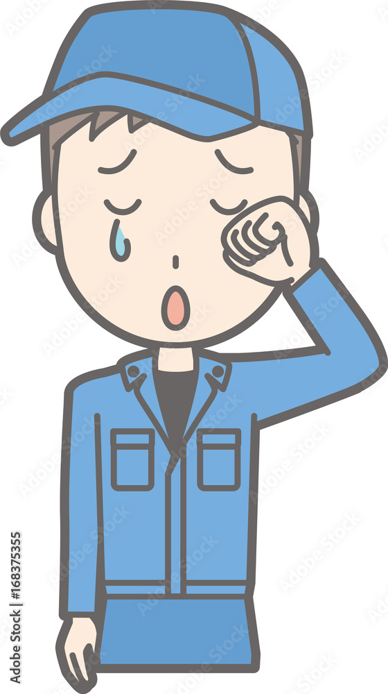 Illustration that a man wearing work clothes is crying Illustration that a man wearing work clothes is crying