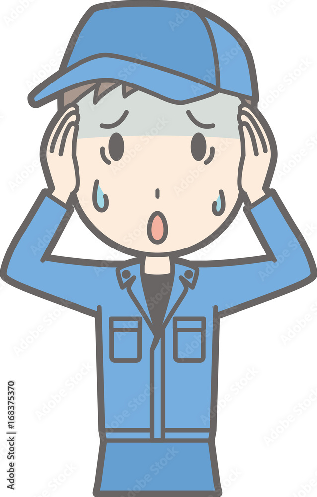 Illustration that a man wearing work clothes is scared. Illustration that a man wearing work clothes is scared.