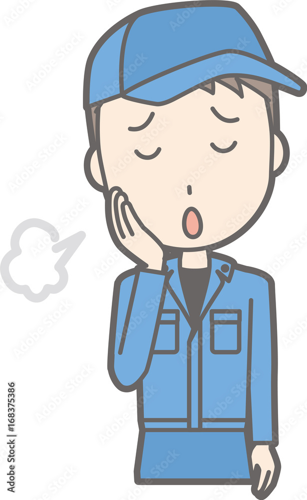 Illustration that a man wearing work clothes is sighing Illustration that a man wearing work clothes is sighing
