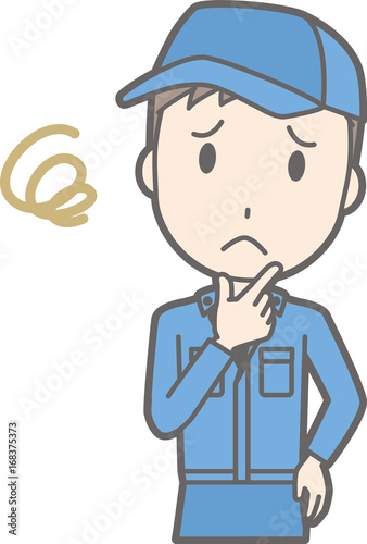 Illustration that a man wearing work clothes is tilting his head