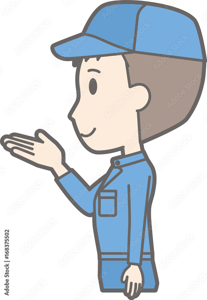 Illustration that a man wearing a work cloth is turning sideways Illustration that a man wearing a work cloth is turning sideways
