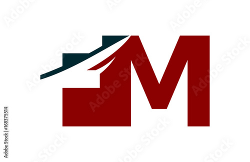 FM Red Negative Space Square Swoosh Letter Logo