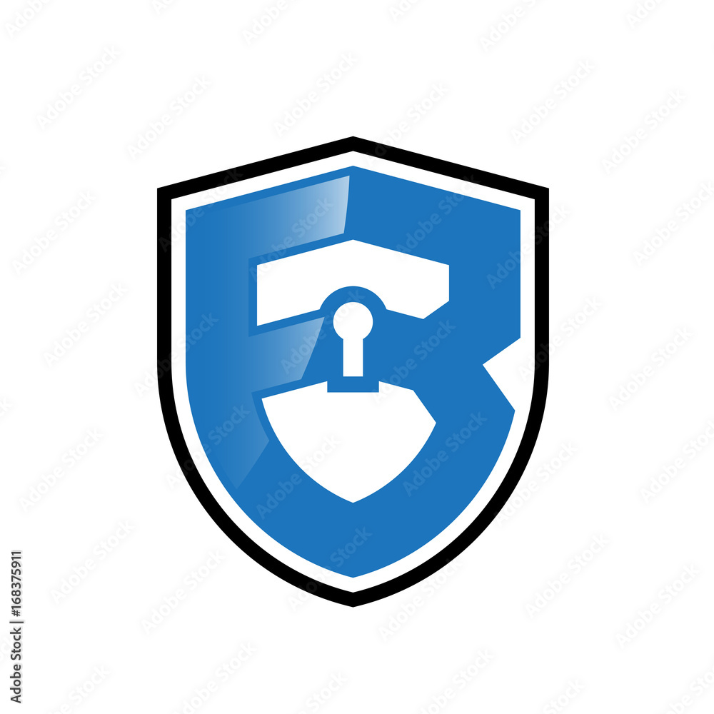 Initial letter logo shield vector with key hole Initial letter logo shield vector with key hole