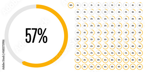 Set of circular sector percentage diagrams from 0 to 100 ready-to-use for web design, user interface (UI) or infographic - indicator with yellow