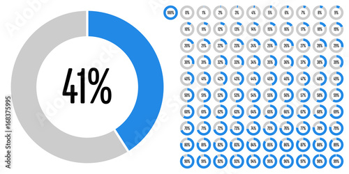 Set of circular sector percentage diagrams from 0 to 100 ready-to-use for web design, user interface (UI) or infographic - indicator with blue