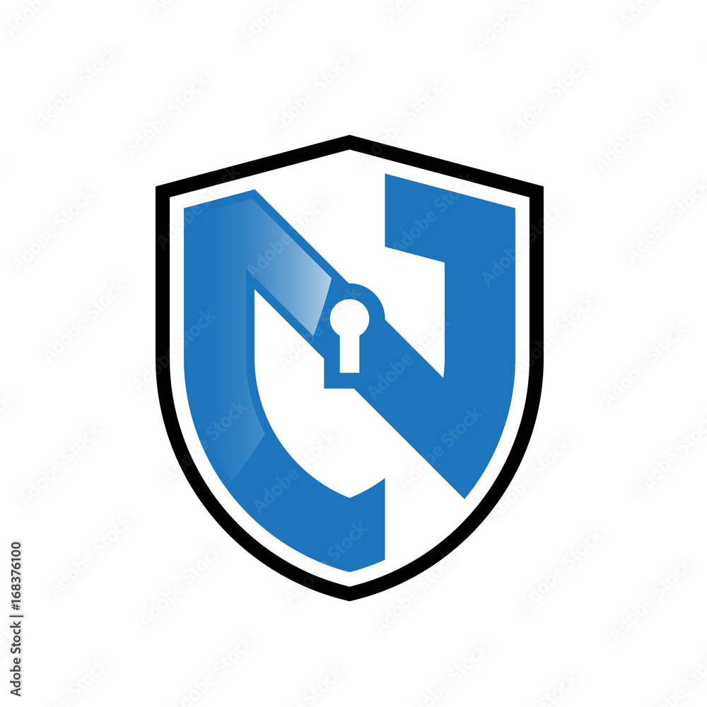 Initial letter logo shield vector with key hole