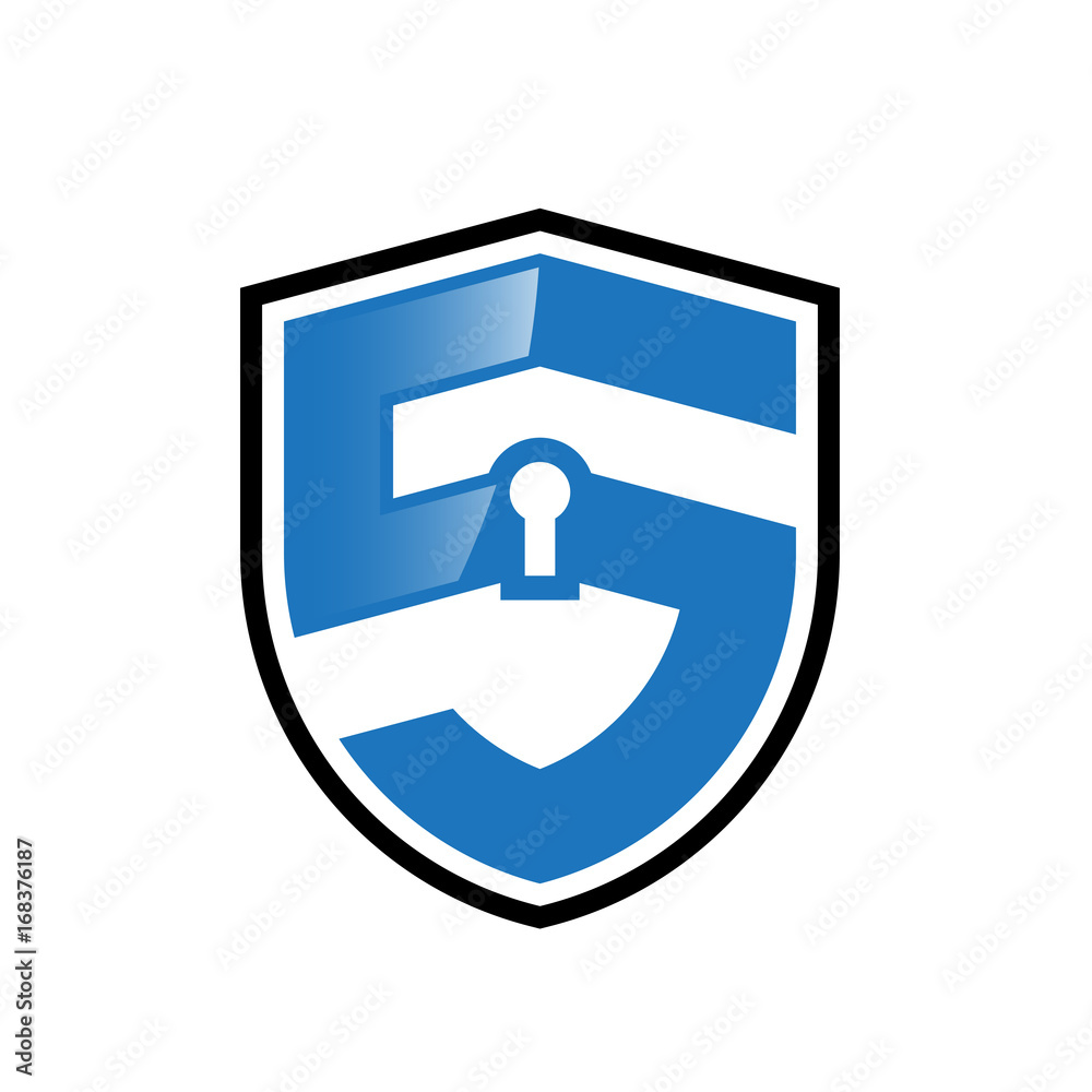Initial letter logo shield vector with key hole Initial letter logo shield vector with key hole