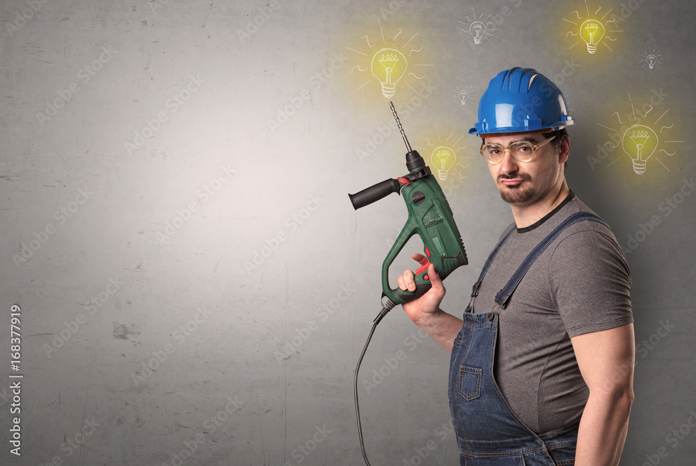 Craftsman standing with instrument. Craftsman standing with instrument.