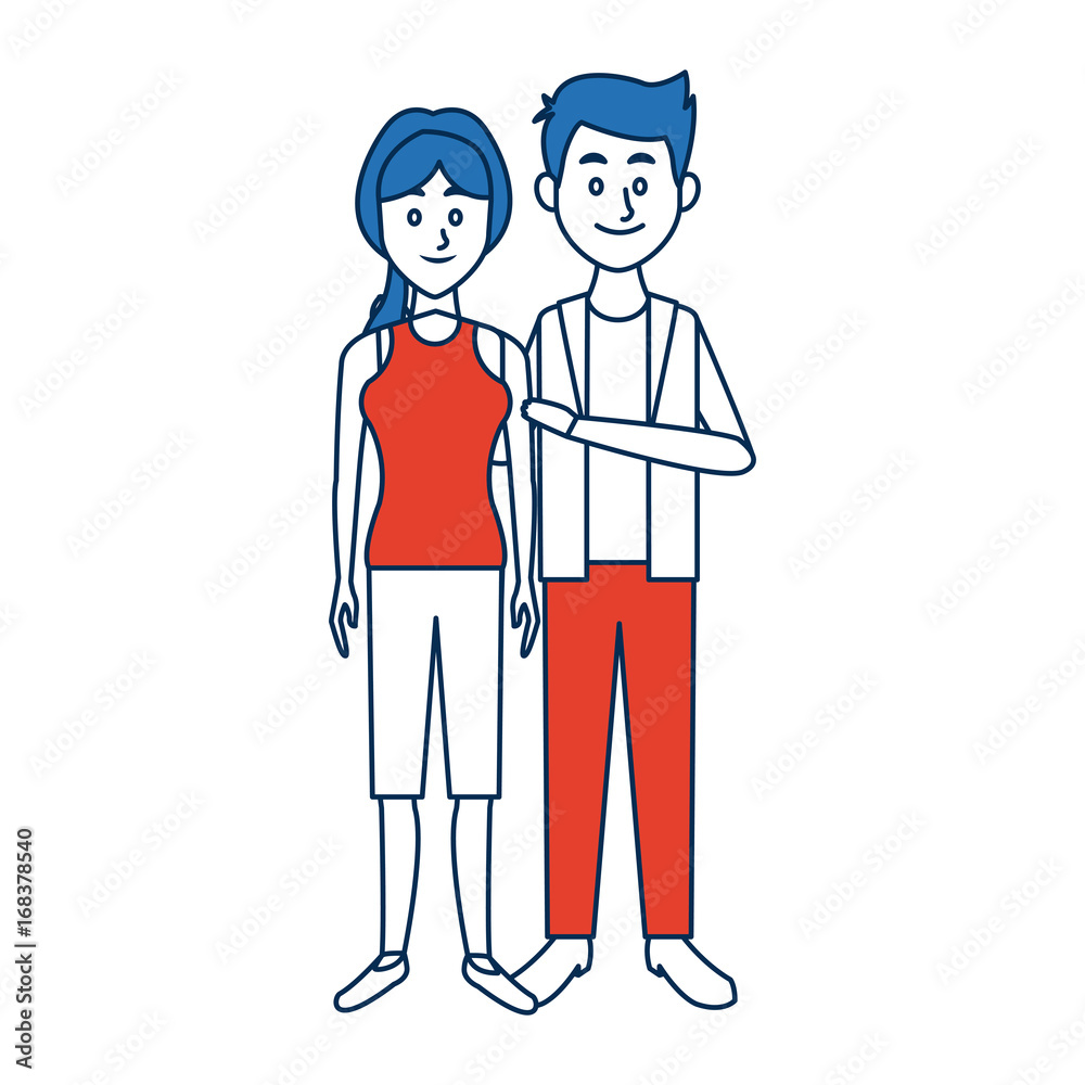 beautiful couple woman and man standing together characters vector illustration