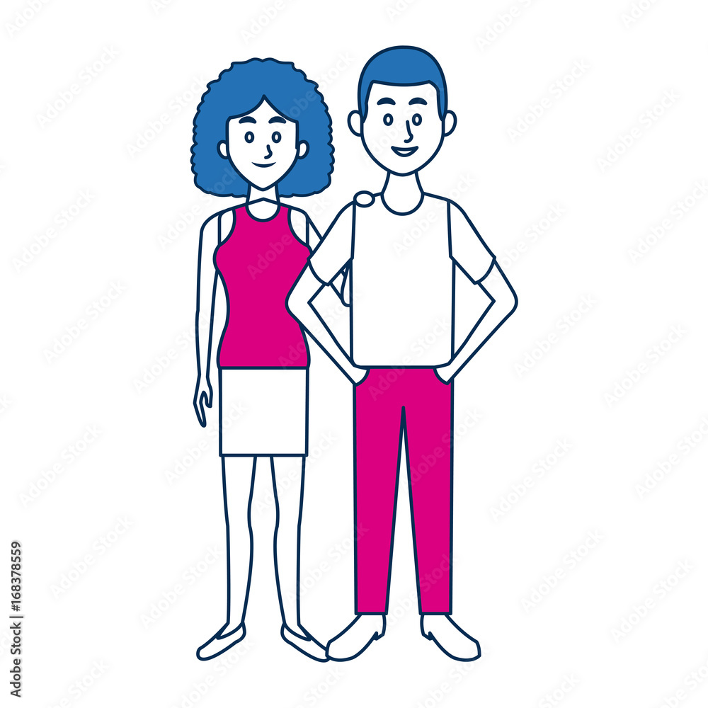 beautiful couple woman and man standing together characters vector illustration beautiful couple woman and man standing together characters vector illustration