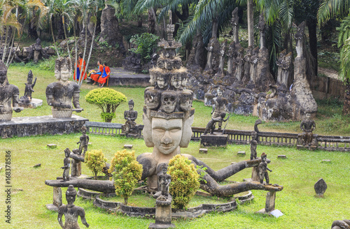 Hindu and Buddhist statue in Xieng Khuan temple buddha park , Vientiane Laos