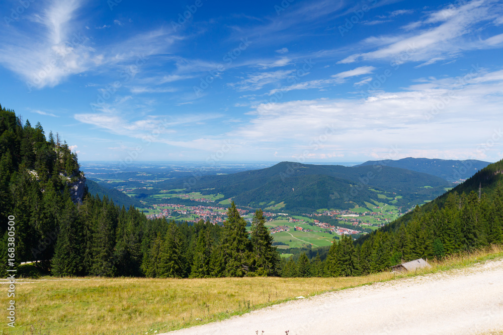 City Ruhpolding, view from Mt. Unternberg, summer day