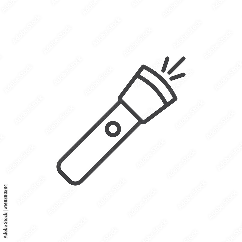 Flash light line icon, outline vector sign, linear style pictogram isolated on white. Symbol, logo illustration. Editable stroke. Pixel perfect vector graphics Flash light line icon, outline vector sign, linear style pictogram isolated on white. Symbol, logo illustration. Editable stroke. Pixel perfect vector graphics