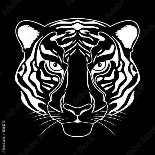 Fototapeta Naklejka Na Ścianę i Meble -  Tiger head vector illustration in black and white