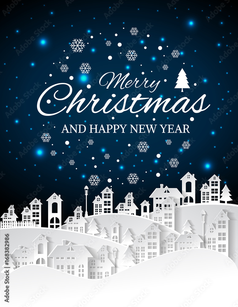 Christmas and New Years background with Christmas village Landscape