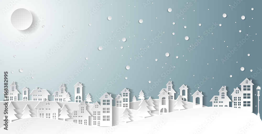 Christmas and New Years background with Christmas village Landscape
