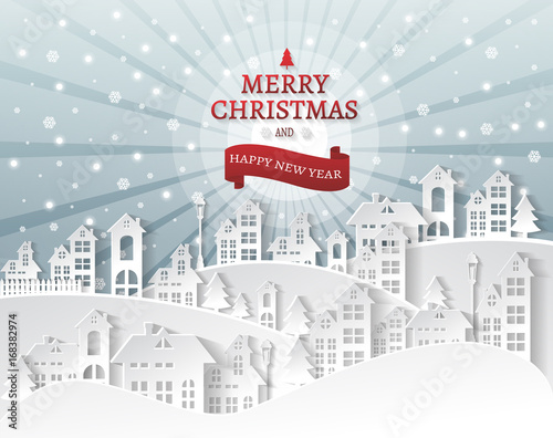 Christmas and New Years background with Christmas village Landscape