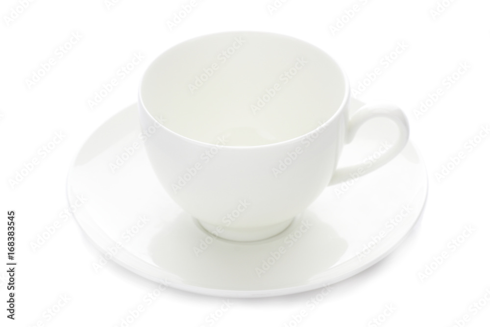 Empty white cup and saucer isolated on white Empty white cup and saucer isolated on white