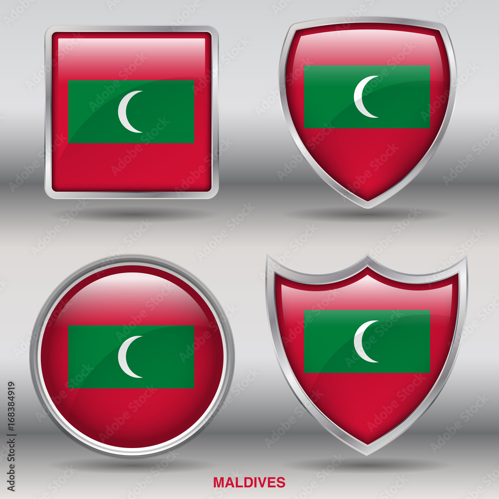 Flag of Maldives in 4 shapes collection with clipping path Flag of Maldives in 4 shapes collection with clipping path