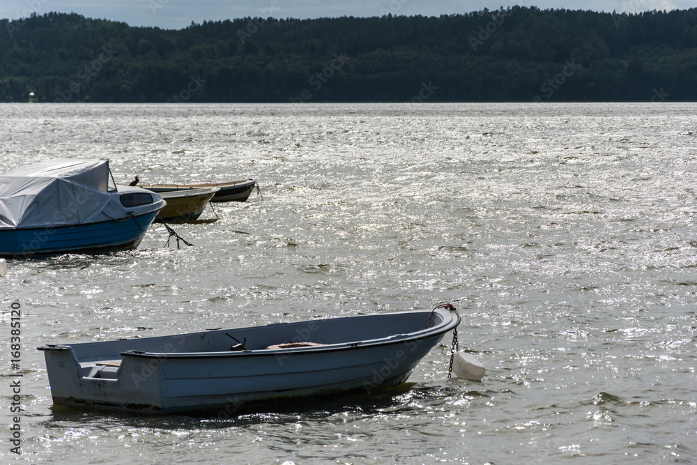 Fototapeta premium boat at the lake background for graphic designers