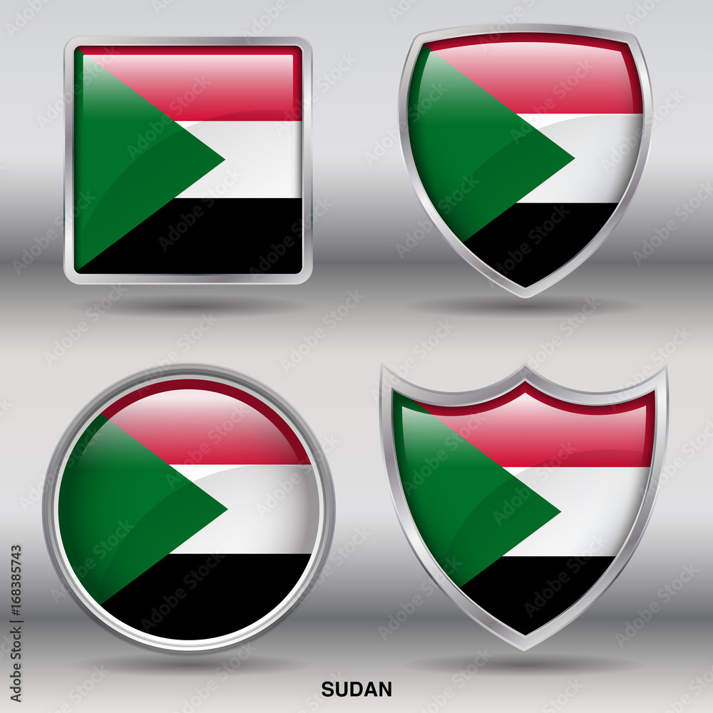 Flag of Sudan in 4 shapes collection with clipping path Flag of Sudan in 4 shapes collection with clipping path