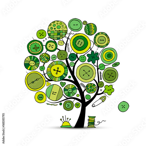 Sewing crafts, art tree. Sketch for your design