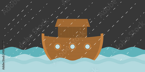 Noah's ark in raining, vector illustration flat design